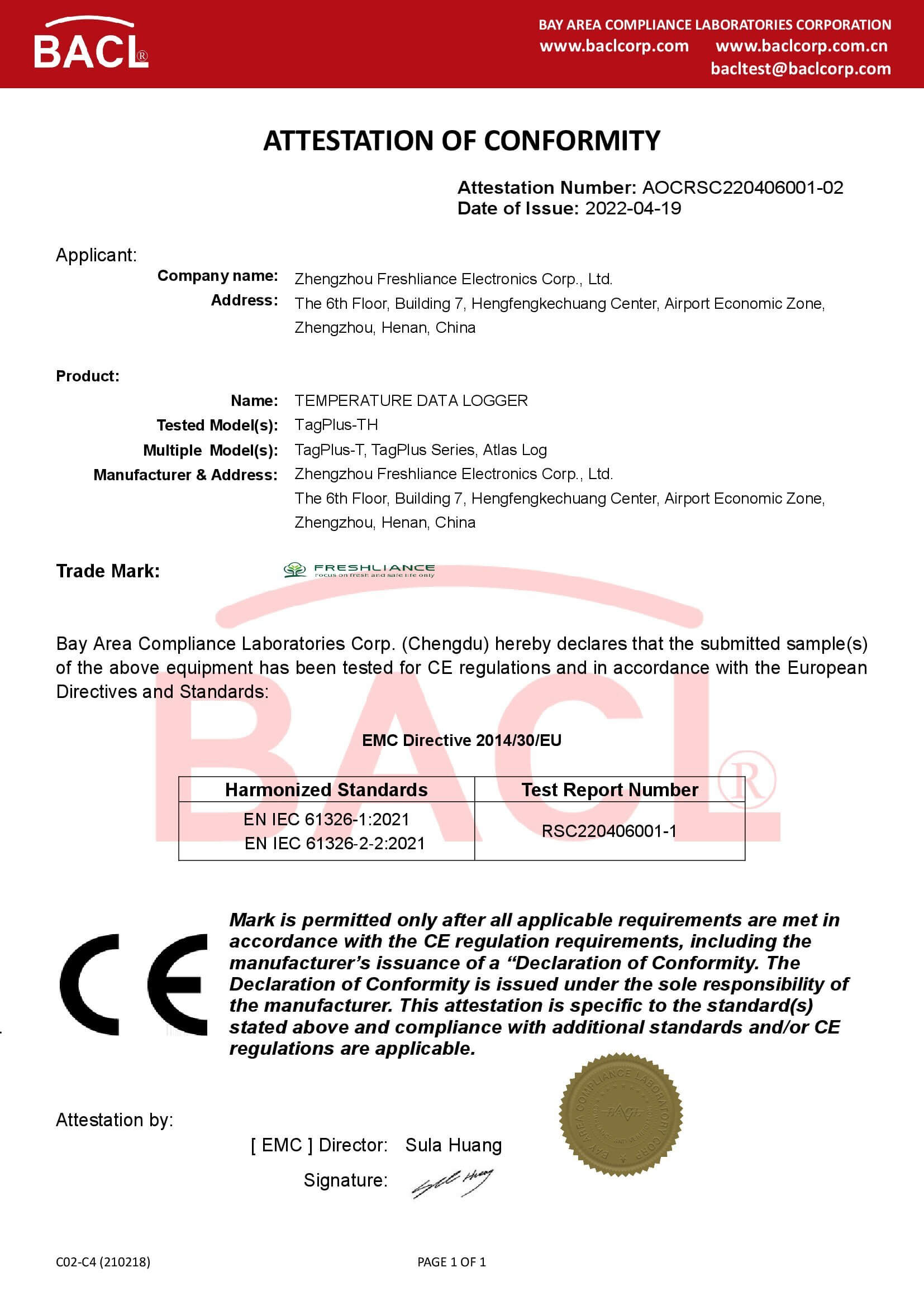Tagplus CE certificate