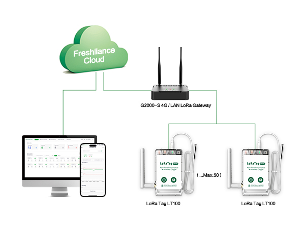 G2000 4G/WiFi/LAN LoRa Gateway for Real-time Temperature Monitoring of Large-area Storage